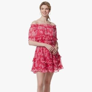 Jessica Simpson Pink Leaf Print Off Shoulder Dress